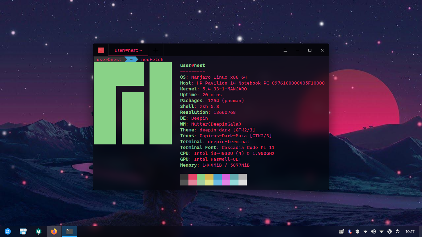 Screenshot of Deepin desktop environment on Manjaro